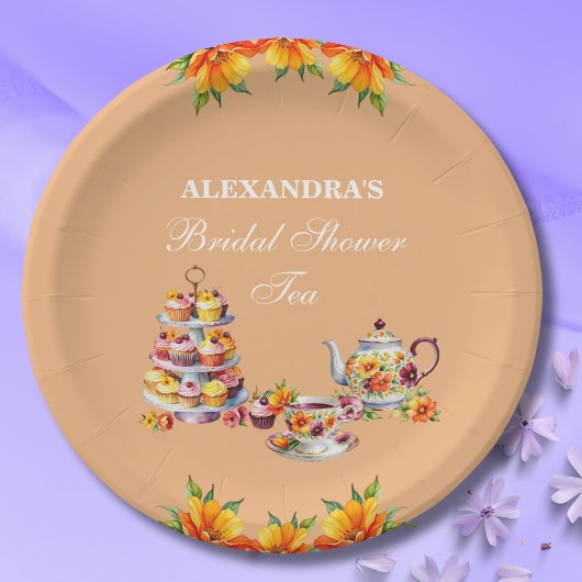 ピーチフローラティーパーティーブライダルシャワー ペーパープレート