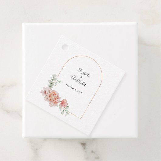 ピーチフローラトレンディーアーチグリーンモダンリー結婚ズ フェイバータグ (インサイチュ)