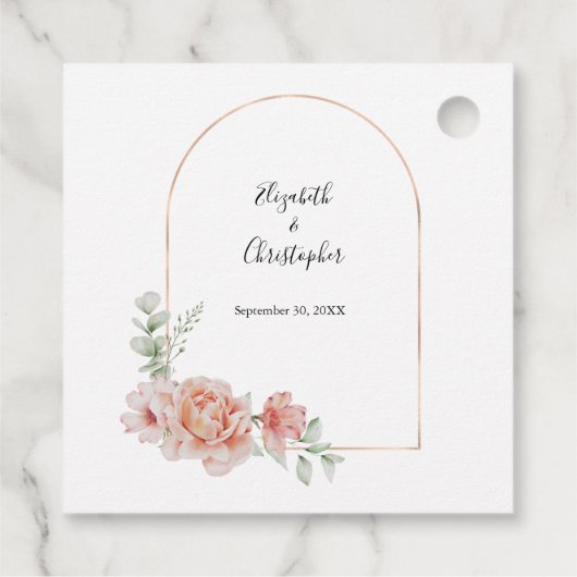 ピーチフローラトレンディーアーチグリーンモダンリー結婚ズ フェイバータグ (裏面)