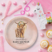 ピーチフローラハイランドカウカーフベビーシャワー ペーパープレート (パーティー)