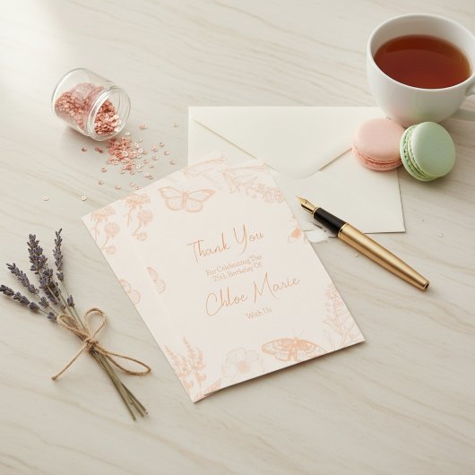 ピーチフローラバタフライ誕生日 サンキューカード