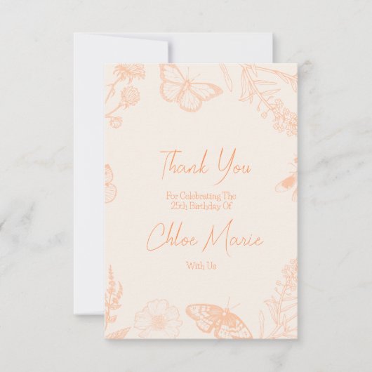 ピーチフローラバタフライ誕生日 サンキューカード (正面)
