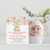 ピーチフローラバニー写真1st誕生日招待状 招待状 (スタンド正面)