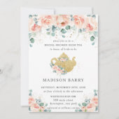 ピーチフローラバラグリーンリーブライダルシャワーティーパーティー 招待状 (正面)