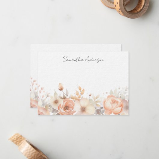 ピーチフローラパーソナライズされたフラットノートカード ノートカード (正面/裏面インサイチュ)
