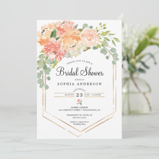 ピーチフローラブライダルかわいらしシャワーの招待 招待状 (スタンド正面)