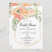ピーチフローラブライダルかわいらしシャワーの招待 招待状 (正面/裏面)