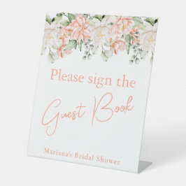ピーチフローラブライダルシャワーゲストブックテーブル 台座サイン