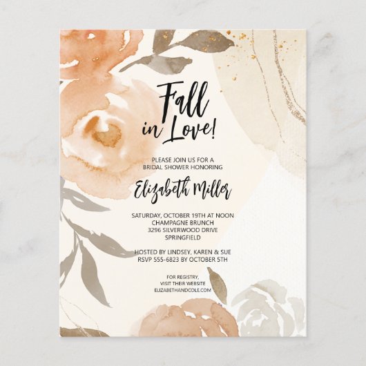 ピーチフローラブライダルシャワー予算招待状 (正面)