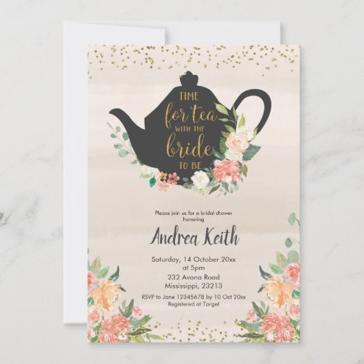 ピーチフローラブライダルティー招待状 招待状 (正面)