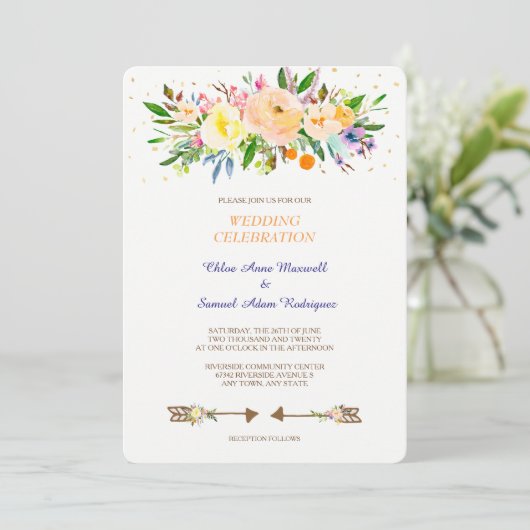 ピーチフローラブーケ結婚式招待状 招待状 (スタンド正面)