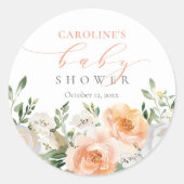ピーチフローラベビーイン開花ガールベビーシャワー ラウンドシール (正面)