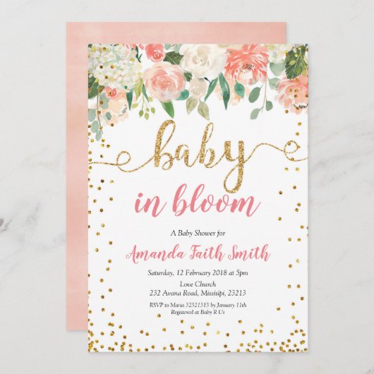 ピーチフローラベビーイン開花ベビーシャワー 招待状 (正面/裏面)