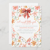ピーチフローラボウコケットベビーシャワー招待状 招待状 (正面/裏面)