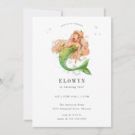 ピーチフローラマーメイドバースデーパーティー 招待状 (正面)