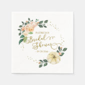 ピーチフローラリースパンプキン秋ブライダルシャワー スタンダードカクテルナプキン (正面)