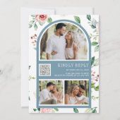 ピーチフローラレースダスティブルーQRコード結婚ズ 招待状 (裏面)