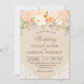 ピーチフローラレース結婚式招待状 招待状 (正面)