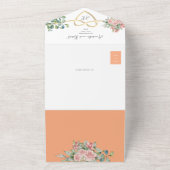 ピーチフローラヴィンテージ結婚バラ オールインワン招待状 (外側)
