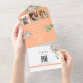 ピーチフローラヴィンテージ結婚バラ オールインワン招待状 (貼ってはがせる)