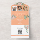 ピーチフローラヴィンテージ結婚バラ オールインワン招待状 (内側)