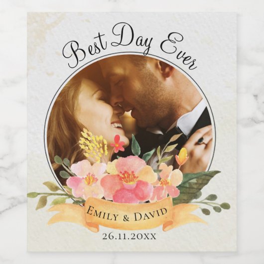 ピーチフローラ最高のフォトデイエバー結婚式の引き出物 ワインラベル (シングルラベル)