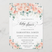 ピーチフローラ素朴バラグリーンベビーシャワー 招待状 (正面/裏面)