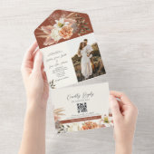 ピーチフローラ結婚テラコッタのQRコード オールインワン招待状 (貼ってはがせる)