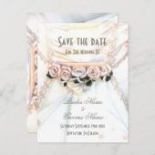 ピーチフローラ結婚バラのドレスは日付を保存 案内ポストカード (正面/裏面)