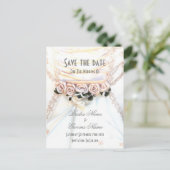 ピーチフローラ結婚バラのドレスは日付を保存 案内ポストカード (スタンド正面)