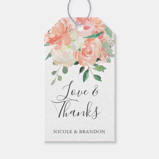 ピーチフローラ結婚ブーケの感謝のお願い ギフトタグ (正面)