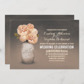 ピーチフローラ絵を描メイスンジャー結婚式招待状 招待状 (正面/裏面)