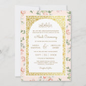 ピーチフローラ金ゴールドアーチムスリム結婚ズ 招待状 (正面)