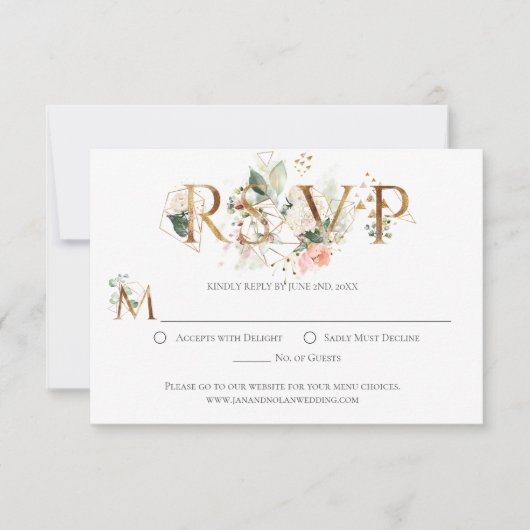 ピーチフローラ金ゴールドテラリウム様式化RSVP 出欠カード (正面)
