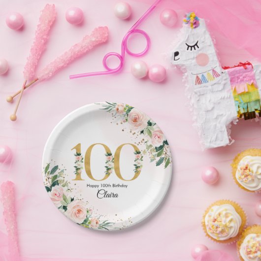 ピーチフローラ100番目の誕生日紙プレート ペーパープレート (パーティー)