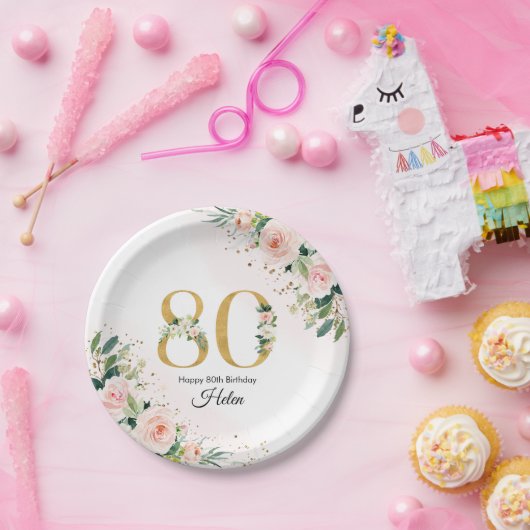 ピーチフローラ80th誕生日紙プレート ペーパープレート (パーティー)
