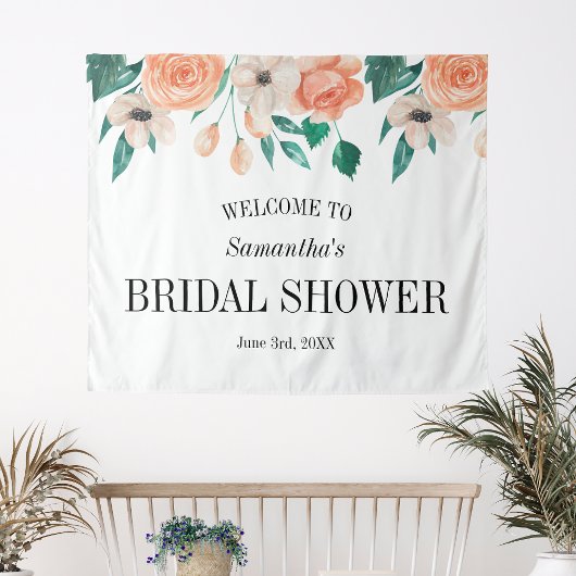 ピーチブライダルシャワーバックパーソナライズされたフローラ タペストリー