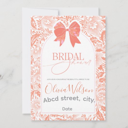 ピーチブライダルシャワー 招待状 (正面)