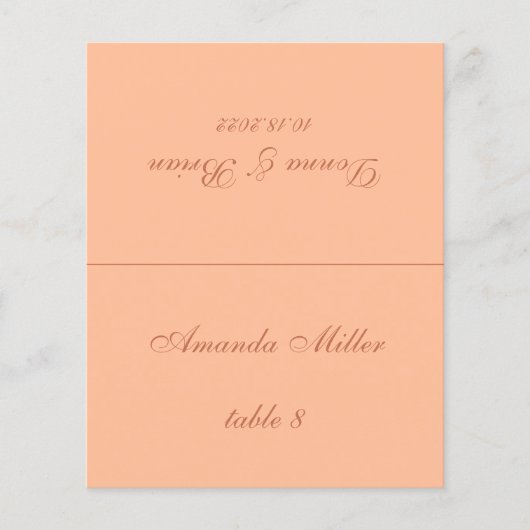 ピーチブラウンの印刷されたゲスト名 ウェディングプレイスカード (正面)