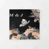 ピーチブラックグリッター蝶バラDIY写真 三つ折り招待状 (カバー)