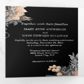 ピーチブラックグリッター蝶バラDIY写真 三つ折り招待状 (内部最初)