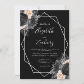 ピーチブラックフローラシルバーフレ結婚ーム 招待状 (正面)