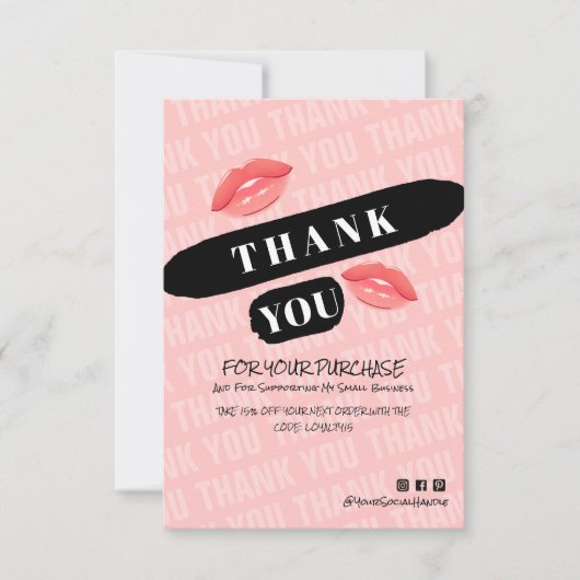 ピーチブラックブラッシュストロークキス写真注文ありがとうございます サンキューカード (正面)