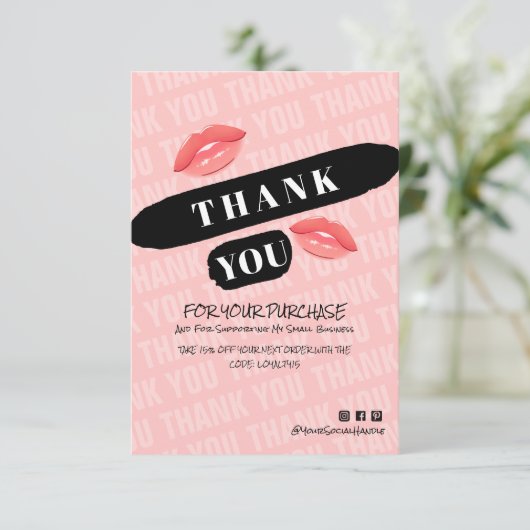 ピーチブラックブラッシュストロークキス写真注文ありがとうございます サンキューカード (スタンド正面)