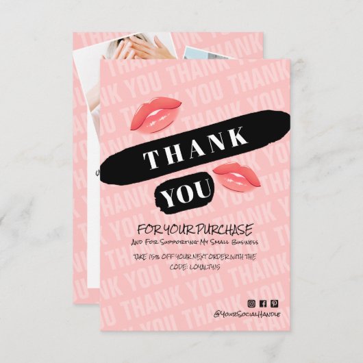ピーチブラックブラッシュストロークキス写真注文ありがとうございます サンキューカード (正面/裏面)