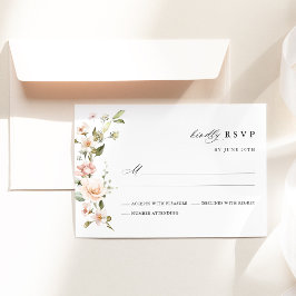 ピーチブラッシュフラワーハートの結婚式RSVPカード 出欠カード