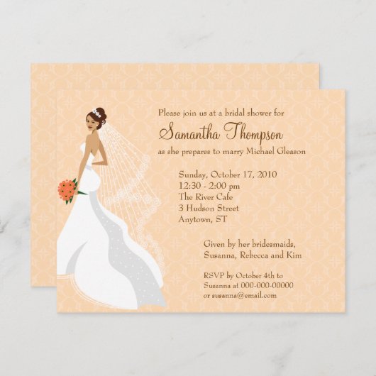 ピーチブラ気のあるそぶりをしたイダルシャワーの招待 招待状 (正面/裏面)