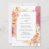 ピーチブルゴーニュ赤面フローラ、ウォーター結婚カラー 招待状 (正面)