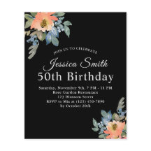 ピーチブルーウォーター色のフローラ誕生日の招待