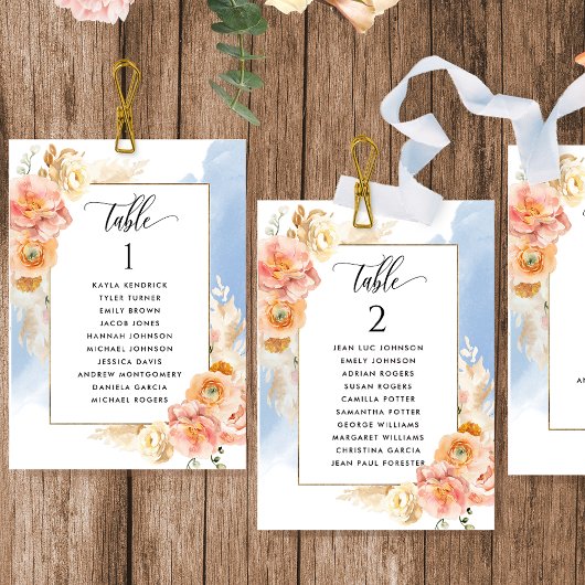 ピーチブルーシーティングプランカード（ゲスト名あり）